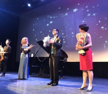 Carlo Aspri on stage bowing to the crowd after his outstanding Drama Concert performance at the "Sky Theater" in Shanghai, China.