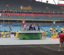 Carlo Aspri rehearsing for his huge singing performance for the closing ceremonies of the 2014 Nanjing Youth Olympics in China.