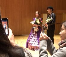 The crowd and fans take photos of the pianist and singer Carlo Aspri, as well as the amazing  pianist Chantal Largier.