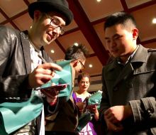 Carlo Aspri signing autographs to fans after his duet performance with famous Swiss pianist Chantal Largier, at the University of Shanghai, in China.
