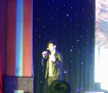 Carlo Aspri speaking and entertaining the audience during his performance in Jiujinag, China,