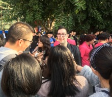 Carlo Aspri interviewed by all the medias after his amazing performance of the famous Chinese song "The Waves Of Gulangyu" at an exclusive Buddhist Temple in Xiamen city, Fujian, China. Over 5,000 spectators and medias all attended to see Carlo's performance.